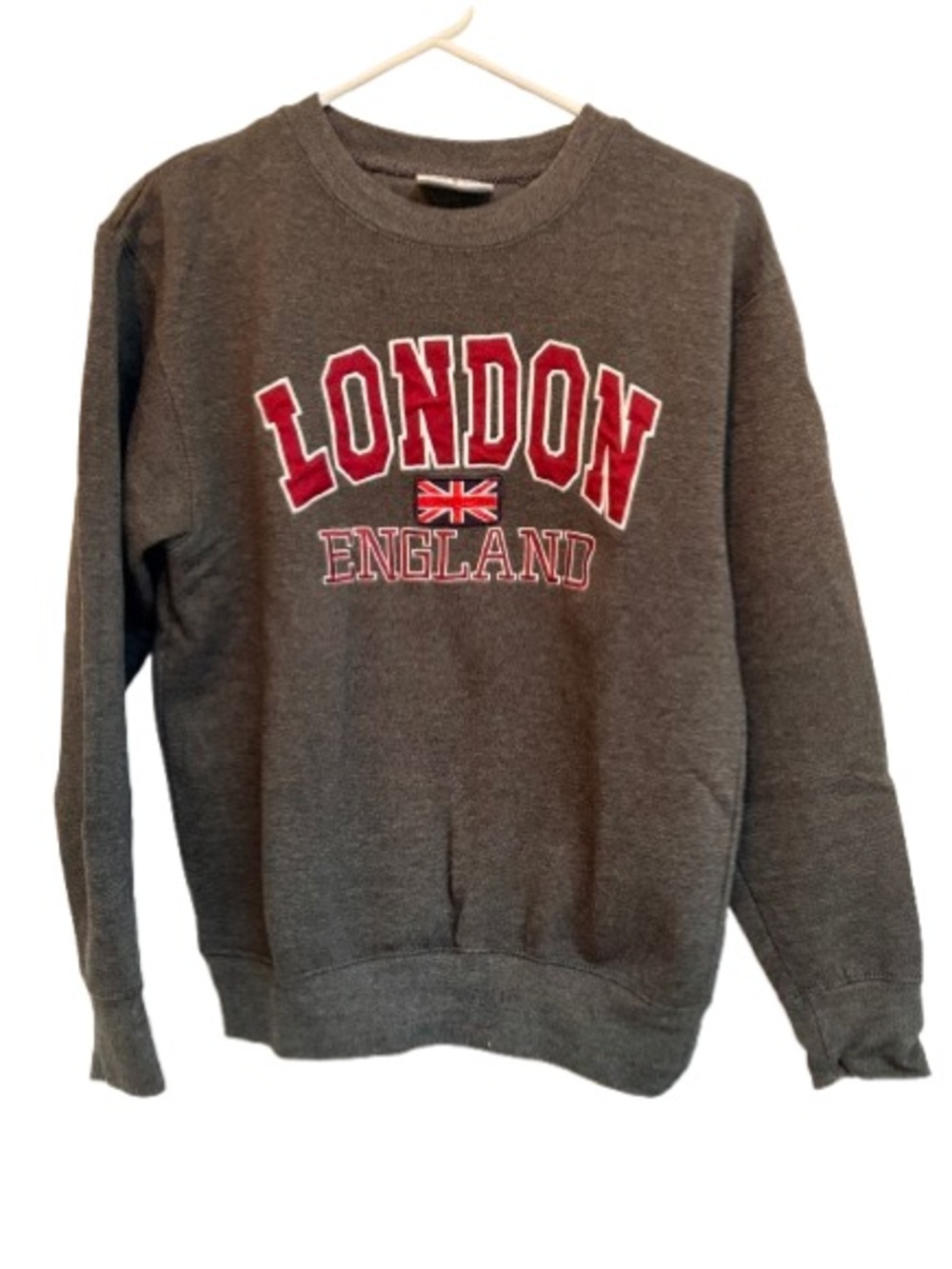 Grey 'London England' Crewneck Sweatshirt with Red Lettering
